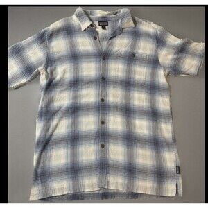 Patagonia Shirt Adult L Blue White Plaid Button Up Short Sleeve Casual Unisex